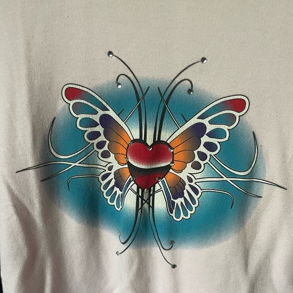 Y2K light pink tribal butterfly rhinestone tribal long sleeve - Picture 2 of 3